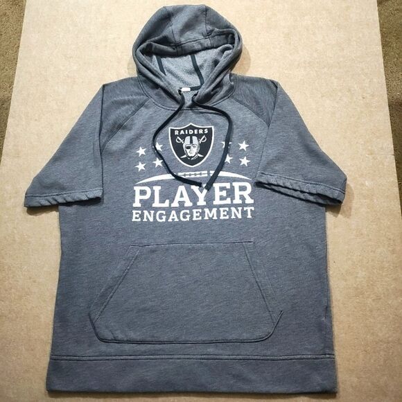 Raiders Gray Fleece Pullover Short Sleeve Hoodie Mens #C - Picture 3 of 6